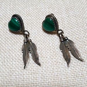 Vintage Malachite Native Sterling Silver Earrings